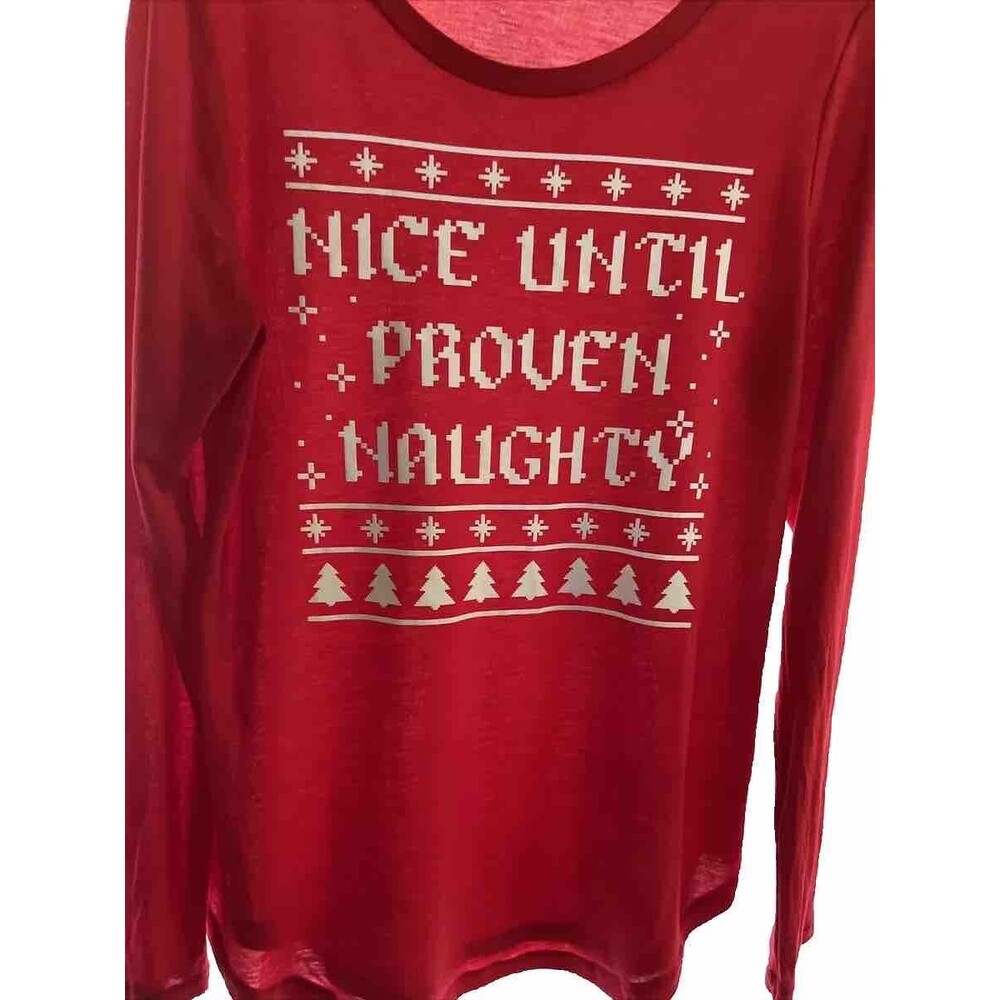 M Hybrid Apparel Nice Until Your Prove Naughty Red Christmas Women Pajama Top